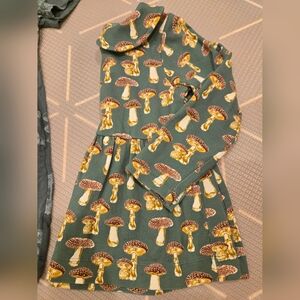 Kate Quinn Forest Green Shirt Dress with Mushroom Pattern